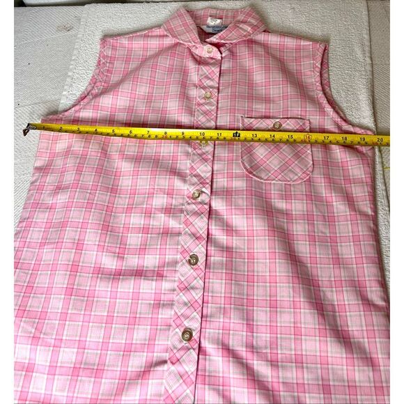 Vintage Sears Pink Plaid Gingham Sleeveless Button Front Blouse Top EVC Size 14 - Picture 4 of 5